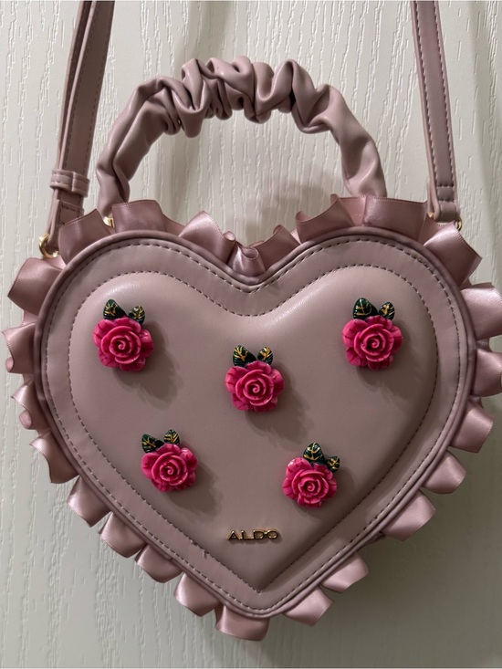 Aldo Handbags - Rare Aldo mauve shaped heart coquette ruffle trim rose purse crossbody bag - Ltd